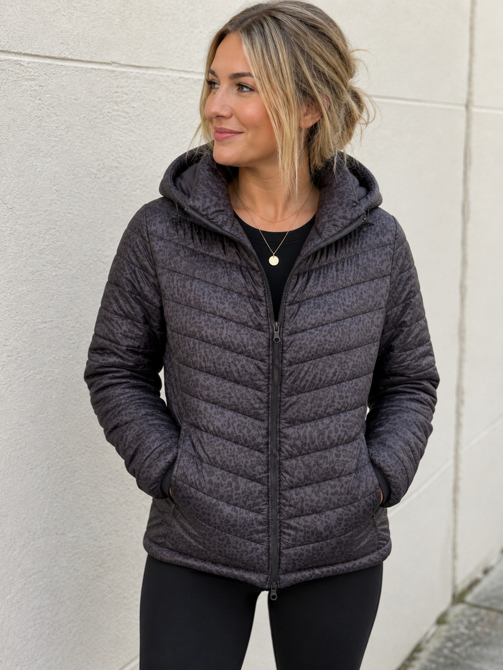 OFFLINE by Aerie XS Women's Quilted Puffer Jacket Leopard Print Packable Coat